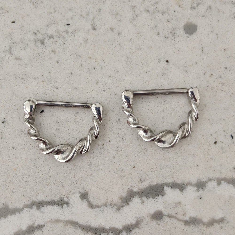 Silver Twisted Hoop Nipple Rings 14g